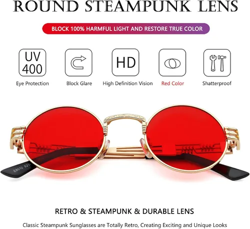 Miniatura 4 de AIEYEZO Gafas de sol redondas steampunk Circle Lennon Hippie marco de metal lente de bloqueo UV 100