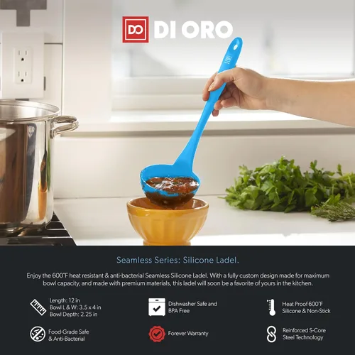 Miniatura 3 de DI ORO Cucharón de Silicona – Cucharón de sopa para cocinar y servir resistente al calor – Cucharón grande de sopa de cocina seguro para utensilios