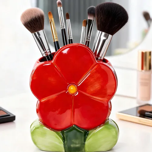 Lindo soporte para bolígrafo de flores para escritorio de oficina, accesorios de escritorio estéticos kawaii, soporte para brochas de maquillaje,