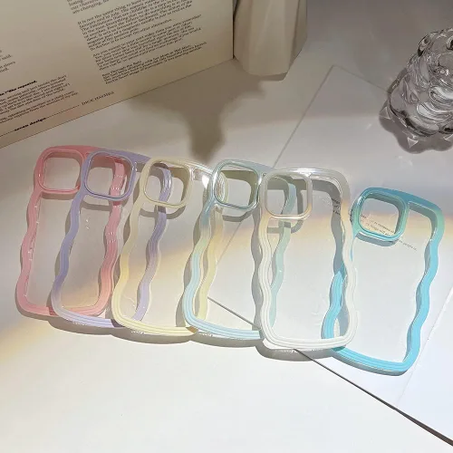 Miniatura 5 de QLTYPRI Funda compatible con iPhone 7/8/SE, bonita funda transparente con marco ondulado rizado para niñas y mujeres, funda protectora de TPU