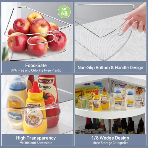 Miniatura 5 de Leeden Lazy Susan Organizador para esquina Lazy Susan de 32 pulgadas de diámetro, contenedores de almacenamiento de plástico para gabinete de cocina