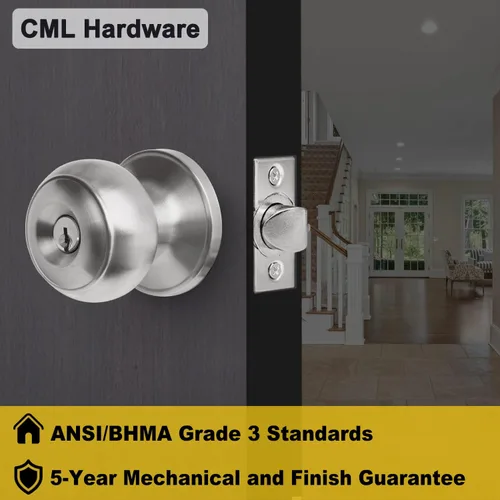 Miniatura 8 de CML Hardware Juego de pomos de puerta de entrada con llave, cerradura de puerta de entrada en acero inoxidable sólido para exterior e
