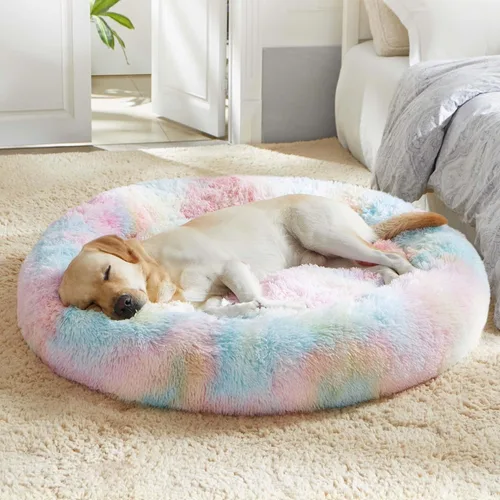 Miniatura 91 de WESTERN HOME WH Cama calmante para perros y gatos, dona acogedora anti-ansiedad, cama redonda cálida y acogedora de piel sintética, suave y azul