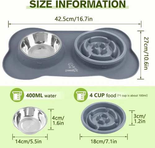 Miniatura 8 de Pecute Comedero Lento para Perros para Ralentizar la Alimentación, Tazón para Perros con Alimentador Lento sin Derrame con Alfombrilla de Silicona