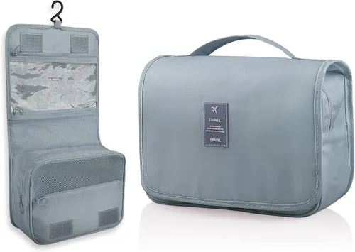 Miniatura 8 de Neceser colgante, organizador de viaje de gran capacidad para artículos de tocador, tela Oxford impermeable, bolsa de cosméticos de viaje con gancho