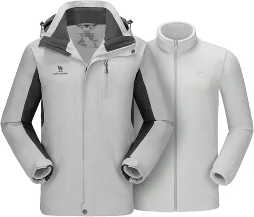 Miniatura 14 de CAMEL CROWN - Chaqueta de esquí para hombre 3 en 1, chaqueta de invierno impermeable para nieve, cortavientos, con capucha y forro polar cálido Gris