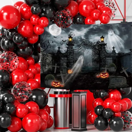 Miniatura 2 de MEHOFOND Fondo de fotografía de cementerio embrujado de Halloween de 7 x 5 pies, linterna gótica de fantasma, terror espeluznante, puerta