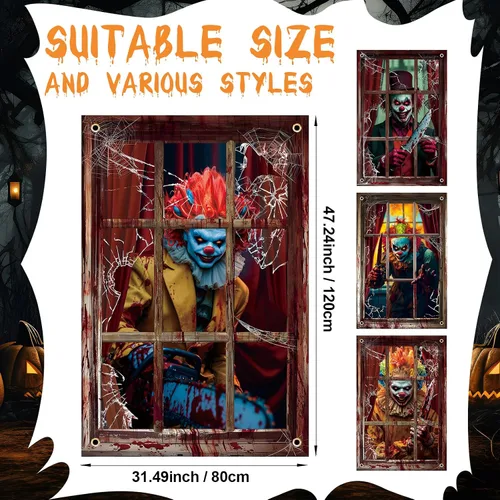 Miniatura 4 de Patelai 4 piezas de cortina de fantasmas espeluznantes de Halloween, decoración de silueta de ventana de Halloween, cubierta de puerta y ventana