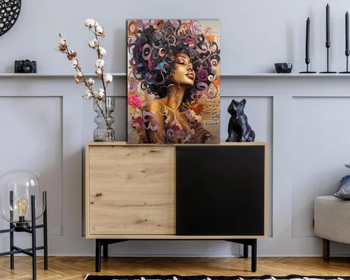 Miniatura 197 de Arte de pared afroamericano, decoración de rey y reina bailarín negro para sala de estar, arte de pareja de amor negro para dormitorio, lienzo