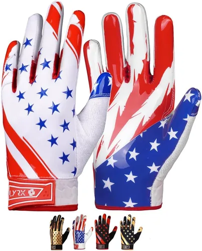 Miniatura 25 de Guantes de receptor de fútbol profesional LYRX con palma de silicona óptima, agarre antideslizante, control ultra adhesivo, deportivo, ligero