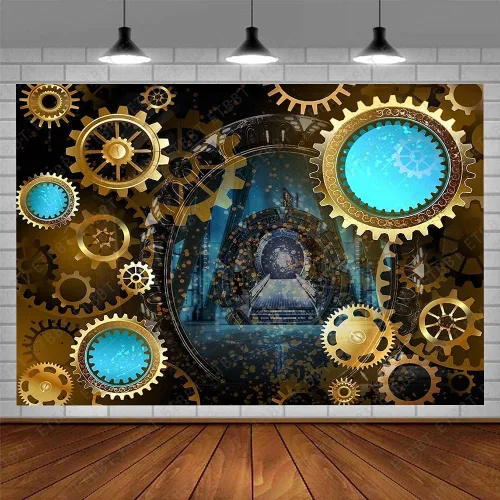 Telón de fondo antiguo steampunk, vinilo de 5 x 3 pies, equipo industrial de fotografía de metal, cadena de nostalgia, accesorios de estudio