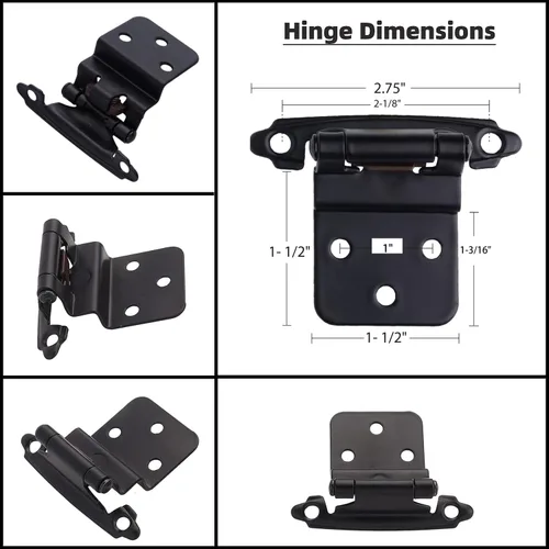 Miniatura 3 de DecoBasics Bisagras de gabinete de 3/8 pulgadas color negro (1 par -2 piezas) bisagras de gabinete de cierre automático negro mate para gabinetes