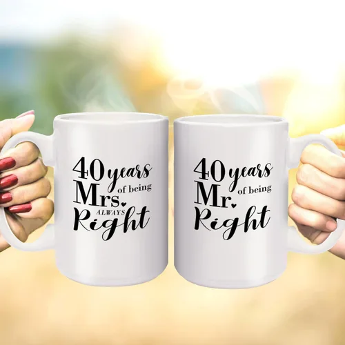 Miniatura 5 de Canopy Street Juego de tazas de 40 aniversario / 40 Years Mr. And Mrs. Always Right Tazas de café / Tazas de aniversario de 15 onzas/divertido