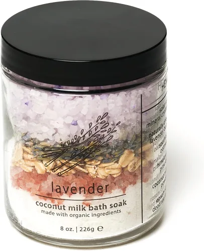 Hemlock Park Crema de baño de leche de coco y lavanda | Leche de coco botánica, botánicos, sal del mar muerto, sal de Epsom y sal mineral rosa del