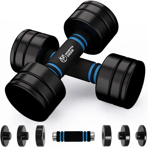 Northdeer Juego de mancuernas de acero ajustables con revestimiento negro con asas de espuma para entrenamiento de gimnasio en casa, entrenamiento