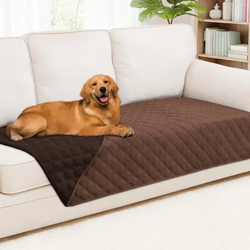 Miniatura 89 de Smiry Funda impermeable para cama de mascota, suave y lavable, para muebles, cama, sofá, reversible, a cuadros (30 x 53 pulgadas, color beige/beige)