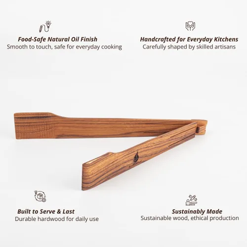 Miniatura 2 de Pinzas para ensalada de primavera súper delgadas: servidor de mano de ensalada de madera de teca de 0.1 x 0.1 x 12 pulgadas de utensilios de cocina