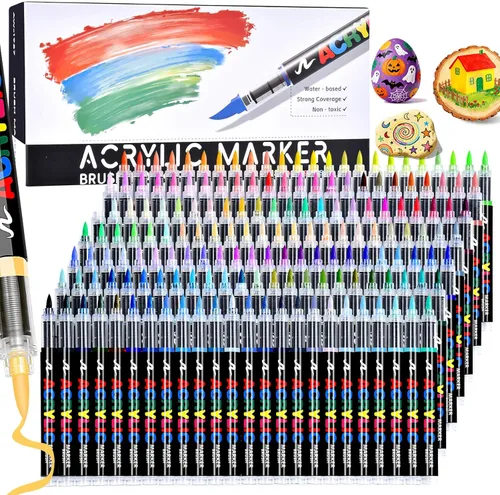 Miniatura 21 de Juego de marcadores de pintura acrílica, marcadores de pintura acrílica de doble punta, punta fina y punta de punto para suministros de arte