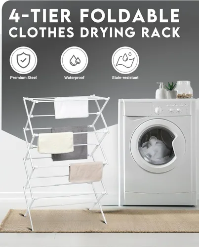 Miniatura 2 de ZOES HOMEWARE Tendedero de ropa de 4 niveles, 4 pies de alto plegable para ropa para interiores y exteriores, secador de ropa plegable portátil