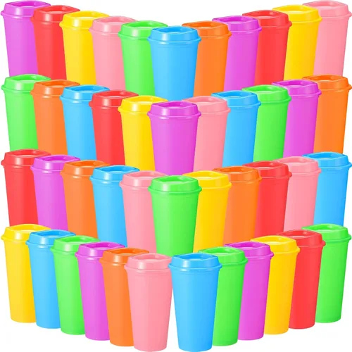 Miniatura 22 de Honeydak Paquete de 30 tazas de café reutilizables de 16 onzas con tapas, botella de agua, taza de viaje para café helado, vasos de té de plástico