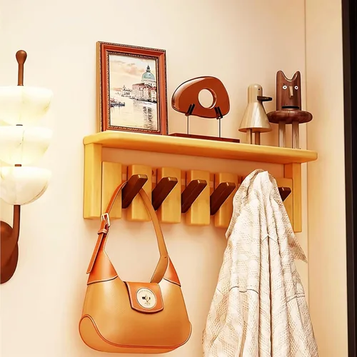 Miniatura 54 de Percheros montados en la pared, ganchos para llaves de piano, colgador de madera maciza natural, tela no tejida, perchas para armario, cocina