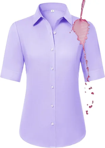 Miniatura 9 de Camisas con botones para mujer, ajustadas, de manga corta, con cuello, sin arrugas