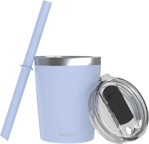 Miniatura 50 de CUPKIN - Taza apilable de acero inoxidable para niños, taza de batido, tazas aisladas con recubrimiento en polvo, tapa libre de BPA y pajilla de Rosa