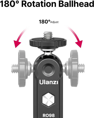 Miniatura 4 de R098 Cold Shoe Monitor Mount, 1/4 "Rotable Dual Ballhead Hot Shoe Mount Micrófono Luz de relleno Monitor de cámara Soporte giratorio Compatible