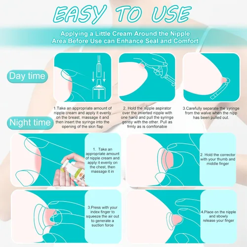 Miniatura 9 de Kit de corrección de pezones invertidos con dispositivo de succión de niplette, chupones de pezones para presión y crema orgánica, corrector