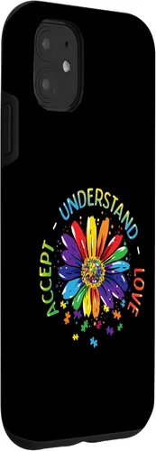 Miniatura 3 de Funda para iPhone 11 con diseño de flores ASD y arcoíris para concienciación sobre el autismo