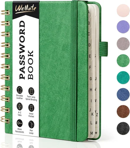 Miniatura 58 de WEMATE Libro de contraseñas con pestañas alfabéticas, libro en espiral para personas mayores, cuaderno de contraseñas de Internet, diario