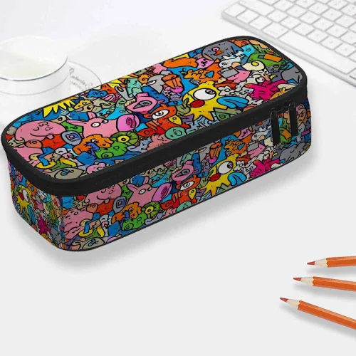 Miniatura 2 de Yekiua Animales Doodle Estuche Organizador Lindo Dibujos Animados Divertidos Cómics Libro Universitario Oficina Gran Capacidad Lápiz Bolsa Colorido