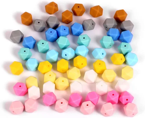 Miniatura 9 de 60 cuentas de silicona, cuentas hexagonales de silicona de 0.555 pulgadas a granel, cuentas sueltas de silicona poligonal grandes para llavero