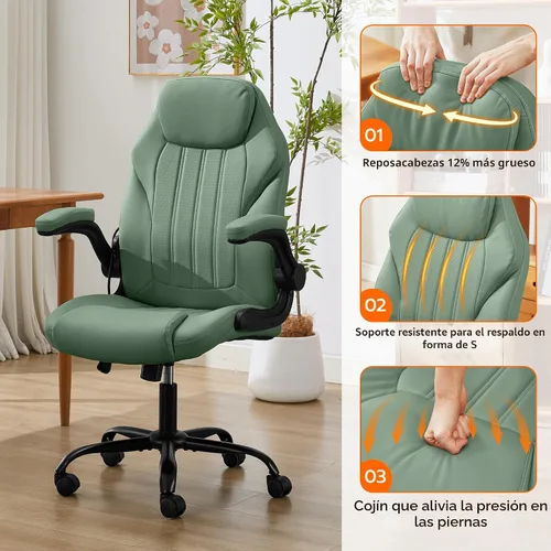 Miniatura 7 de Silla de Escritorio de Oficina, Silla Ergonómica para Computadora con Brazos Abatibles Acolchados y Soporte Lumbar Ajustable, Silla Ejecutiva