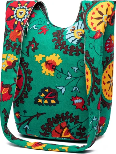 Miniatura 97 de Bolsa de hombro para mujer, de lona en estilo hippie/bohemio para llevar cruzada al hombro, disponible en diferentes colores y estampados