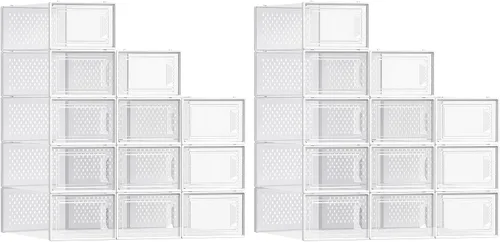 Miniatura 11 de SONGMICS Cajas de zapatos, paquete de 12 organizadores de almacenamiento de zapatos, cajas apilables de plástico transparente para armario, tenis