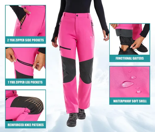 Miniatura 4 de IUGA Pantalones de nieve para mujer, impermeables, aislados, softshell, con forro polar, para snowboard, 4 bolsillos