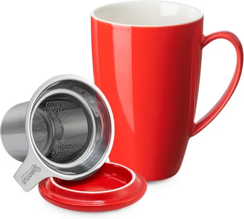Miniatura 10 de Sweese Taza de té de porcelana de 15 onzas con infusor y tapa, apta para microondas, mango ergonómico, esmalte sin plomo, para té de hojas sueltas