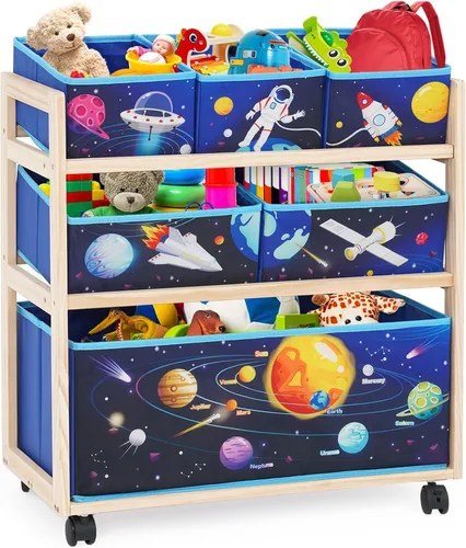 Jomifin Organizador de almacenamiento de juguetes para niños con ruedas, carrito rodante con 6 contenedores de almacenamiento extraíbles para Azul