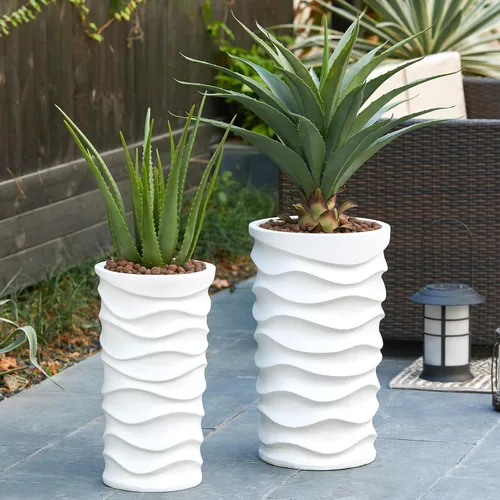 LuxenHome Macetas Altas para Plantas de Exterior, Juego de 2 Macetas para Interiores y Exteriores con Orificio de Drenaje y Tapón de Goma, Macetas