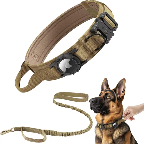 Miniatura 10 de Collar para perro Airtag mejorado, impermeable, ajustable, de nailon con soporte para AirTag, asa de control y hebilla de liberación rápida