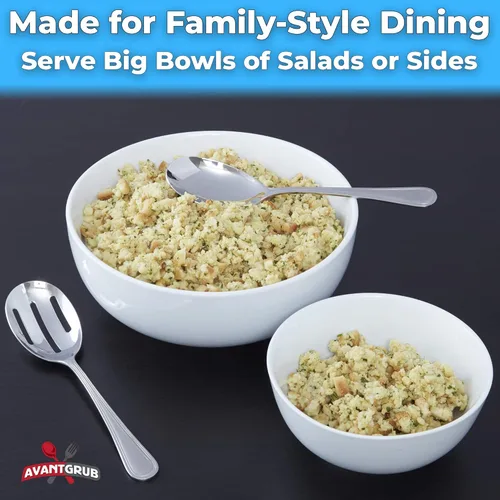 Miniatura 4 de Cuchara de servir resistente de 9 pulgadas de alta calidad. Cucharas elegantes de acero inoxidable para pasta y guarniciones. Cubertería para bufé