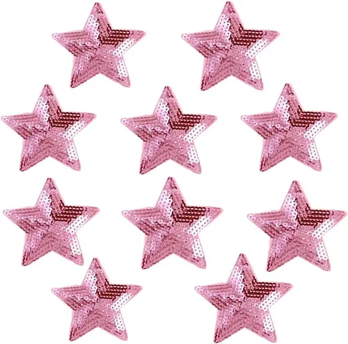 Miniatura 12 de Paquete de 10 parches bordados con lentejuelas brillantes de 5 estrellas para coser con apliques, color rojo