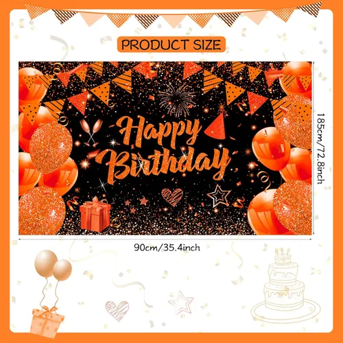 Miniatura 6 de Cartel de cumpleaños naranja para decoración de cumpleaños grande, naranja y negro, cartel de feliz cumpleaños, letrero de cumpleaños naranja, fondo