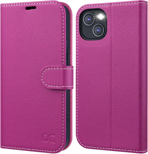 Miniatura 20 de OCASE Funda tipo cartera compatible con iPhone 13, de piel sintética con tapa tipo folio, con tarjetero, bloqueo RFID, soporte