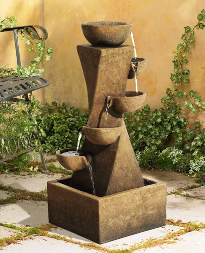 Miniatura 7 de Cuencos en cascada de 27 1/2 pulgadas de alto, grande, moderno, zen, decoración para interiores y exteriores, fuente de suelo de piedra sintética