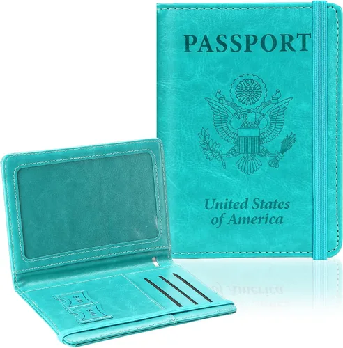 Miniatura 9 de Soporte para pasaporte para viajes, funda de pasaporte con bloqueo RFID con soporte para bolígrafo, funda de cuero para pasaporte, accesorios