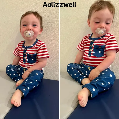 Miniatura 2 de Aalizzwell Traje de verano a rayas para bebés recién nacidos