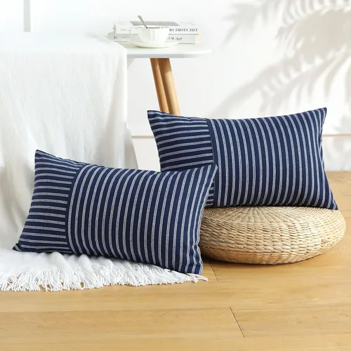 Miniatura 3 de OTOSTAR Fundas de almohada decorativas de granja de 12 x 20 pulgadas, fundas de almohada de retazos a rayas, funda de almohada lumbar, funda