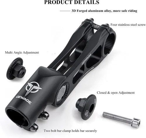 Miniatura 4 de GEWAGE Vástago de Bicicleta - Vástago de Bicicleta Ajustable de 130 Grados - Vástago de Manillar de 75mm 90mm 130mm para Manillar de 31.8(1-1/4")